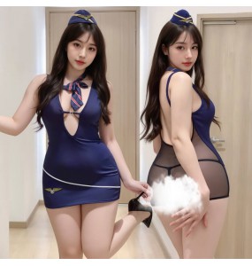 FEE ET MOI - Private Stewardess Bodycon Skirt Costume Set (Plus Size - Blue Black)